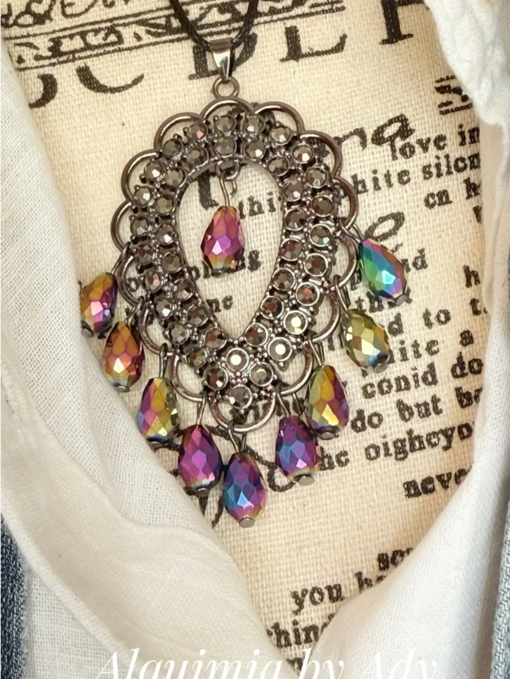 Alquimia Multicolor Crystal Teardrop Chandelier Necklace